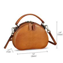 Load image into Gallery viewer, Genuine Leather Crossbody Bag for Women Retro Leather Handmade Small Round Satchel Handbag Circle Purse