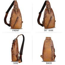 Load image into Gallery viewer, Genuine Leather Sling Bag Multifunction Crossbody Hiking Fanny Daypack Vintage Chest Shoulder Backpack Motorcycle Purse