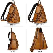 Load image into Gallery viewer, Genuine Leather Large Sling Bag for Men and Women Large Sling Backpack Purse Shoulder Crossbody Chest Bag for Ipad
