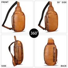 Load image into Gallery viewer, Genuine Leather Sling Bag Retro Crossbody Sling Backpack Handmade Chest Vintage Shoulder Daypack Purse Fanny Pack