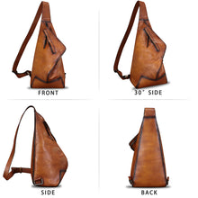Load image into Gallery viewer, Genuine Leather Sling Bag Crossbody Casual Hiking Daypack Vintage Handmade Shoulder Backpack Motorcycle Chest Bags
