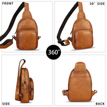 Load image into Gallery viewer, Genuine Leather Sling Bag Retro Crossbody Sling Backpack Handmade Chest Shoulder Daypack Cycling Bag Purse Fanny Pack