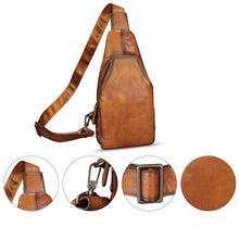 Load image into Gallery viewer, Genuine Leather Sling Bag Retro Crossbody Sling Backpack Handmade Chest Shoulder Daypack Purses Fanny Pack