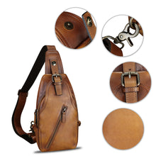 Load image into Gallery viewer, Genuine Leather Sling Bag Multifunction Crossbody Hiking Fanny Daypack Vintage Chest Shoulder Backpack Motorcycle Purse