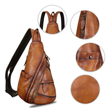Load image into Gallery viewer, Genuine Leather Sling Bag for Men and Women - Vintage Sling Backpack Shoulder Crossbody Chest Bag for Ipad