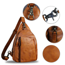 Load image into Gallery viewer, Genuine Leather Sling Bag for Men and Women Vintage Real Leather Sling Backpack Shoulder Crossbody Bag Chest Bag