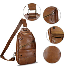 Load image into Gallery viewer, Genuine Leather Sling Bag for Men Sling Backpack Handmade Retro Crossbody Purse Hiking Daypack Chest Shoulder Fanny Pack