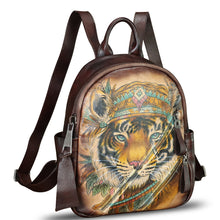 Load image into Gallery viewer, Genuine Leather Backpack for Women Hand Painted Knapsack Purse Handmade Rucksack Casual Daypack