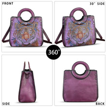 Load image into Gallery viewer, Genuine Leather Tote Bag for Women Hand Painted Leather Shoulder Handbag Handmade Purse Crossbody Work Tote Casual Purse