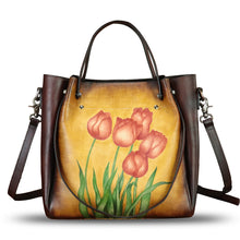 Load image into Gallery viewer, Genuine Leather Handbag Satchel for Women Hand Painted Shoulder Bag Handmade Work Tote Casual Crossbody Purse