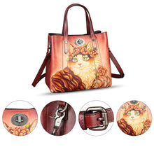 Load image into Gallery viewer, Genuine Leather Handbag Satchel for Women Hand Painted Leather Handmade Work Tote Bag Casual Shoulder Purse