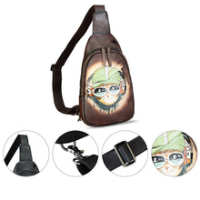 Load image into Gallery viewer, Genuine Leather Sling Bag Hand Painted Crossbody Backpack Retro Handmade Chest Shoulder Daypack Fanny Pack Purse