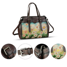Load image into Gallery viewer, Genuine Leather Satchel for Women Hand Painted Pattern Handbag Top Handle Bags Handmade Crossbody Purse Work Tote