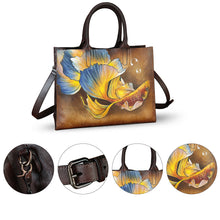 Load image into Gallery viewer, Genuine Leather Handbag for Women Hand Painted Leather Top Handle Bag Handmade Crossbody Purse Work Tote
