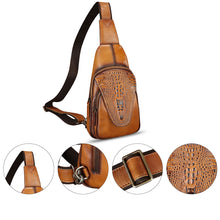 Load image into Gallery viewer, Genuine Leather Sling Bag Embossed Crocodile Pattern Leather Crossbody Sling Backpack Handmade Chest Purse Daypack