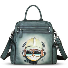 Load image into Gallery viewer, Genuine Leather Backpack for Women Hand Painted Knapsack Purse Handmade Rucksack Casual College Bag Convertible Daypack