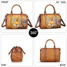 Load image into Gallery viewer, Genuine Leather Satchel for Women Hand Painted Leather Handbag Top Handle Bags Handmade Purse Crossbody Tote Bag