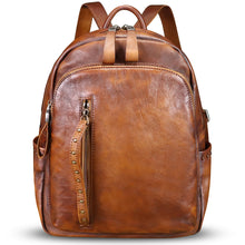 Load image into Gallery viewer, Genuine Leather Backpack Purse for Women Vintage Casual Daypack College Bag Handmade Cowhide Western Rivets Rucksack