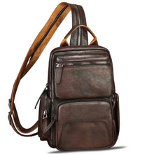 Load image into Gallery viewer, Genuine Leather Silng Bag for Men and Women Large Leather Sling Backpack Purse Crossbody Bag for Ipad Pro 12.9 inch