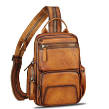 Load image into Gallery viewer, Genuine Leather Silng Bag for Men and Women Large Leather Sling Backpack Purse Crossbody Bag for Ipad Pro 12.9 inch