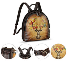 Load image into Gallery viewer, Genuine Leather Backpack for Women Hand Painted Purse Retro Leather Handmade College Knapsack Rucksack Casual Daypack