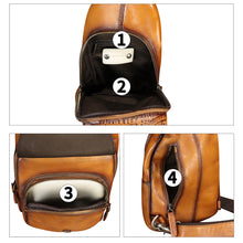 Load image into Gallery viewer, Genuine Leather Sling Bag Embossed Crocodile Pattern Leather Crossbody Sling Backpack Handmade Chest Purse Daypack
