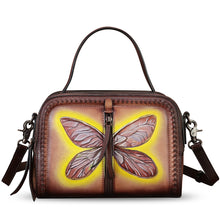 Load image into Gallery viewer, Genuine Leather Satchel for Women Hand Painted Leather Top Handle Handbag Handmade Crossbody Satchel Purse Tote Bag