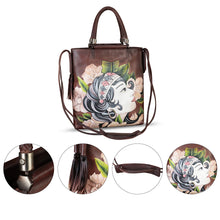 Load image into Gallery viewer, Genuine Leather Handbag for Women Hand Painted Leather Top Handle Bag Handmade Crossbody Purse Work Tote Bag