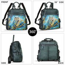 Load image into Gallery viewer, Genuine Leather Backpack for Women Hand Painted Knapsack Purse Handmade Rucksack Casual College Bag Convertible Daypack