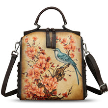 Load image into Gallery viewer, Genuine Leather Satchel for Women Hand Painted Purse Crossbody Handbag Top Handle Bags Handmade Convertible Backpack