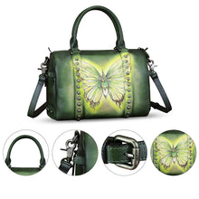 Load image into Gallery viewer, Genuine Leather Satchel for Women Hand Painted Leather Handbag Top Handle Bags Handmade Purse Crossbody Tote Bag
