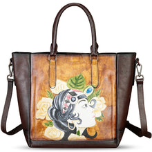 Load image into Gallery viewer, Genuine Leather Handbag for Women Hand Painted Leather Top Handle Satchel Handmade Crossbody Purse Tote Bag