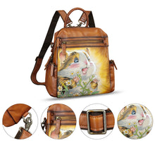 Load image into Gallery viewer, Genuine Leather Backpack for Women Hand Painted Knapsack Purse Handmade Rucksack Casual College Bag Convertible Daypack