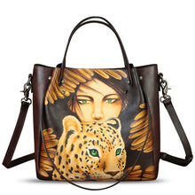 Load image into Gallery viewer, Genuine Leather Handbag Satchel for Women Hand Painted Shoulder Bag Handmade Work Tote Casual Crossbody Purse