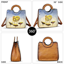 Load image into Gallery viewer, Genuine Leather Tote Bag for Women Hand Painted Leather Shoulder Handbag Handmade Purse Crossbody Work Tote Casual Purse