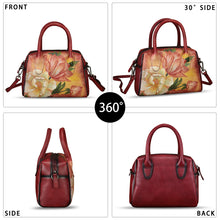 Load image into Gallery viewer, Genuine Leather Handbag for Women Hand Painted Top Handle Purse Retro Handmade Satchel Vintage Crossbody Hobo Bag