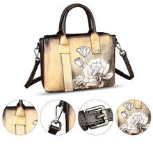 Load image into Gallery viewer, Genuine Leather Satchel for Women Hand Painted Leather Handbag Top Handle Bags Handmade Purse Crossbody Bag