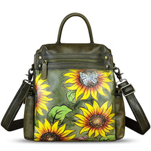 Load image into Gallery viewer, Genuine Leather Backpack for Women Hand Painted Knapsack Purse Handmade Rucksack Casual College Bag Convertible Daypack
