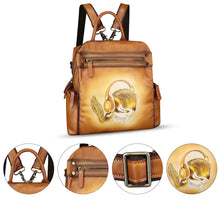 Load image into Gallery viewer, Genuine Leather Backpack for Women Hand Painted Knapsack Purse Handmade Rucksack Casual College Bag Convertible Daypack