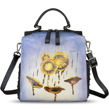Load image into Gallery viewer, Genuine Leather Satchel for Women Hand Painted Purse Crossbody Handbag Top Handle Bags Handmade Convertible Backpack