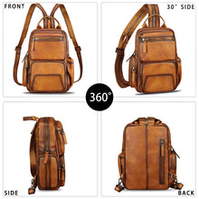 Load image into Gallery viewer, Genuine Leather Silng Bag for Men and Women Large Leather Sling Backpack Purse Crossbody Bag for Ipad Pro 12.9 inch
