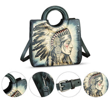 Load image into Gallery viewer, Genuine Leather Tote Bag for Women Hand Painted Leather Shoulder Handbag Handmade Purse Crossbody Work Tote Casual Purse