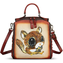 Load image into Gallery viewer, Genuine Leather Satchel for Women Hand Painted Purse Crossbody Handbag Top Handle Bags Handmade Convertible Backpack