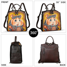 Load image into Gallery viewer, Genuine Leather Satchel for Women Hand Painted Purse Crossbody Handbag Top Handle Bags Handmade Convertible Backpack