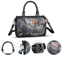 Load image into Gallery viewer, Genuine Leather Satchel for Women Hand Painted Leather Handbag Top Handle Bags Handmade Purse Crossbody Tote Bag