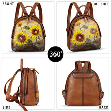 Load image into Gallery viewer, Genuine Leather Backpack for Women Hand Painted Purse Retro Leather Handmade College Knapsack Rucksack Casual Daypack