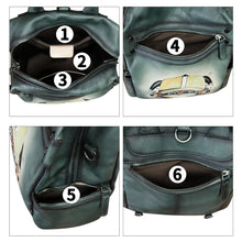Load image into Gallery viewer, Genuine Leather Backpack for Women Hand Painted Knapsack Purse Handmade Rucksack Casual College Bag Convertible Daypack