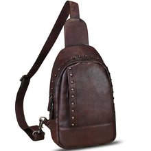 Load image into Gallery viewer, Genuine Leather Sling Bag for Women Sling Backpack Chest Shoulder Hiking Daypack Vintage Handmade Casual Crossbody Purse