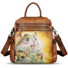 Load image into Gallery viewer, Genuine Leather Backpack for Women Hand Painted Knapsack Purse Handmade Rucksack Casual College Bag Convertible Daypack