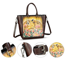 Load image into Gallery viewer, Genuine Leather Handbag for Women Hand Painted Leather Top Handle Satchel Handmade Crossbody Purse Tote Bag